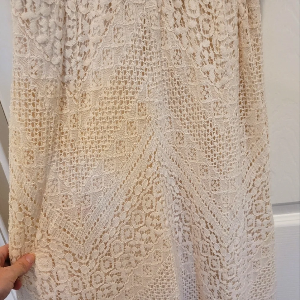 Ivory Lace Allover Sleeveless Chevron Garden Party grandma column dress Size XS
